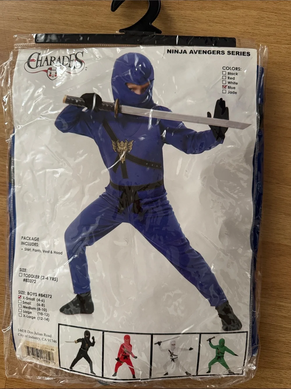 Kids Ninja Costume - Blue Hooded Shirt, Pants & Vest For Boys Size XS (4-6ys)